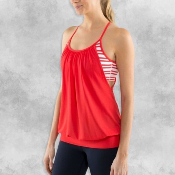 Lululemon No Limits Tank Top Love Red Twin Stripe Moisture-Wicking Fabric W S - Picture 2 of 6